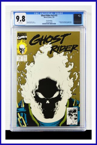 Ghost Rider V2 15 Cgc Graded 9.  8 Glow In The Dark Gold Ink Cover Comic Book