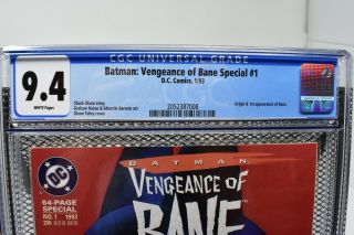Batman Vengeance of Bane 1 CGC 9.  4 DC 1993 1st Appearance & Origin of Bane 2