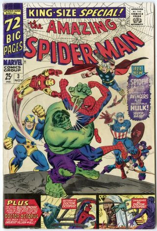 Spider - Man Annual 3 Vg,  4.  5 White Pages Marvel 1966