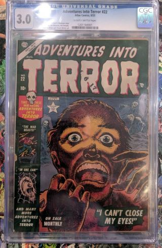 Adventures Into Terror 22 Cgc 3.  0 Stan Lee Marvel Atlas Comic Pre Code Horror