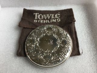 Vintage Towle Sterling Silver Compact Purse Mirror Felt Bag Monogram Dhs