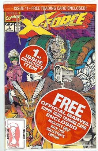 X - Force 1 August 1991 Bagged Marvel Comics Signed By Rob Liefeld Nm Cable Card
