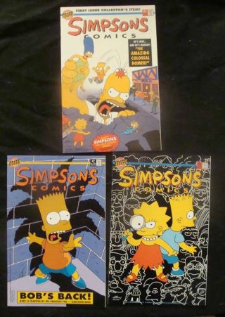 Simpsons Comics 1 2 3 1st Print Run Bongo 1993 With Poster