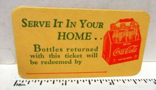 Rare Mnt 1930s " Drink Coca - Cola In Bottles " Cardboard Drinks Coupon