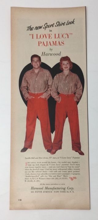 Print Ad 1953 I Love Lucy Pajamas Harwood Manufacturing Corp