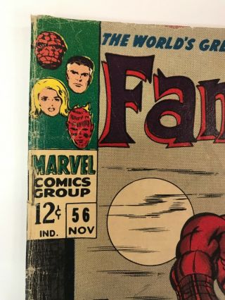The Fantastic Four 56 Marvel Comics 1966 Jack Kirby VG,  Silver Surfer Cameo 2
