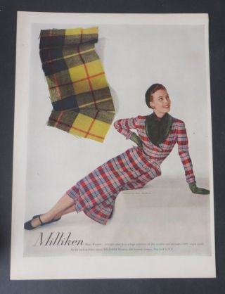 Print Ad 1949 Milliken Fashion Woolens Simplicity 8047 Vintage Art