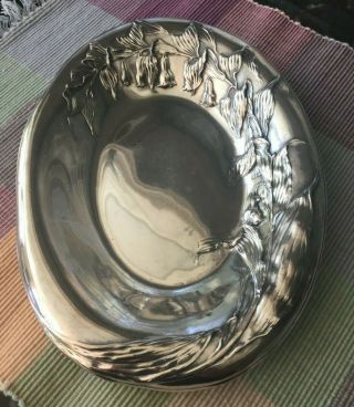 Vintage James W Tufts Silver Plate High Relief Floral Design Oval Tray 4381