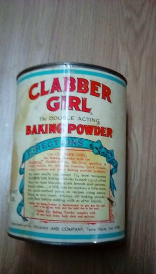 Vint.  Empty 5 Lb.  Clabber Girl Baking Powder Tin,  Small Dent on Side,  Good Cond. 2