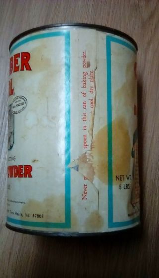 Vint.  Empty 5 Lb.  Clabber Girl Baking Powder Tin,  Small Dent on Side,  Good Cond. 4