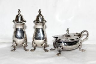 Vintage Silver - Plate Salt And Pepper And Mustard Pot Strachan