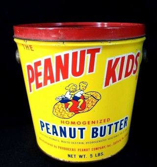 C1965 The Peanut Kids Peanut Butter Tin 5lbs,  Producers Peanut Co,  Sulfolk,  Va