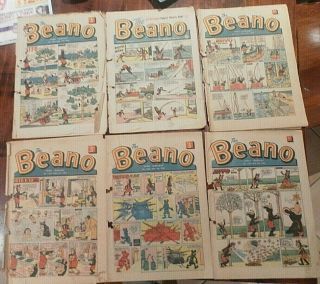 6 Early Beano Comics Issues No 1002,  1100 - 1103,  1107 1961 - 1963