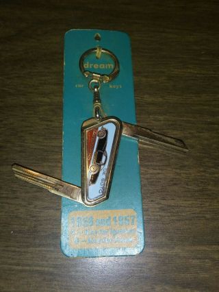 1956 57 Vintage De Soto Adventurer Keychain With Blanks.  Old Stock.