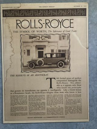 Rolls Royce Car Photo Vintage Print Ad.  Size 16x21.  5