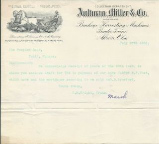 1901 Akron Oh Aultman Miller & Co Buckeye Harvesting Machines Letterhead Plow