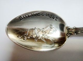 2 Small Antique Sterling Silver Souvenir Spoons,  Indian and Cowboys Montana. 3
