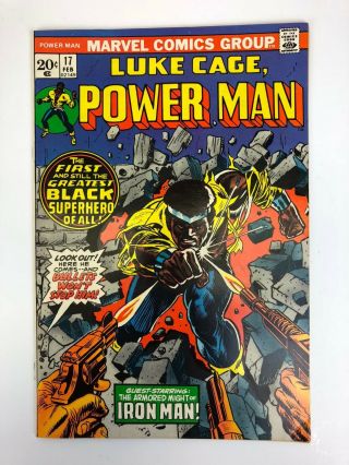 Power Man 17 (feb 1973,  Marvel) W/ Luke Cage App: Iron Man,  Vf