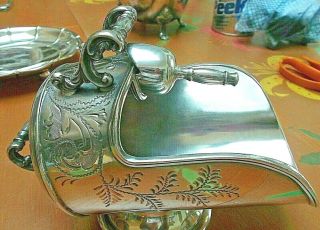 Antique Coal Scuttle Form Sugar Bowl With Scoop - Silver Plated