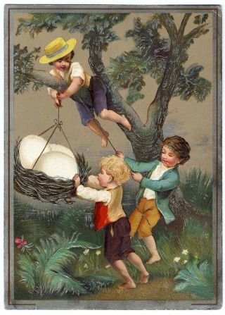 Stanton Mi Weatherwax Grocery Store Victorian Trade Card Easter Children Eggs