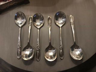 6 Oneida Community White Orchid Pattern Round Gumbo Soup Spoons
