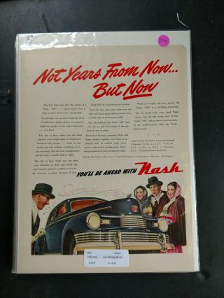 Vintage Nash Automobile Print Ad Not Years From Now.  But Now