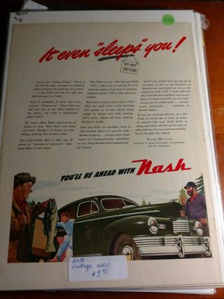 Vintage Nash 600 W Convertible Bed Automobile Print Ad Fishing
