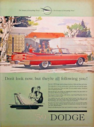 Vintage Pink 1959 Dodge Convertible Car Print Ad Art " They 