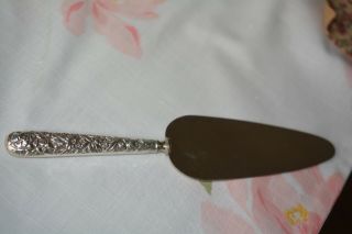 Vintage Sterling Silver Repousse Handle Cake Pie Server Stainless Steel Blade