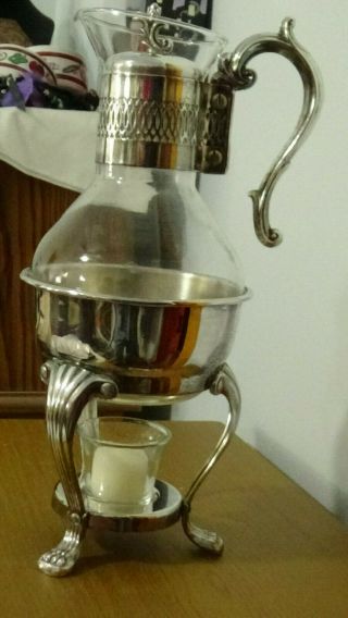 Vintage 5 Pc F.  B.  Rogers Silver Plate & Glass Coffee Carafe Pot & Warmer Stand