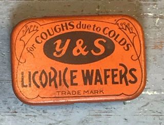 Vintage National Y & S Licorice Wafers Tin For Coughs Due To Colds Bk