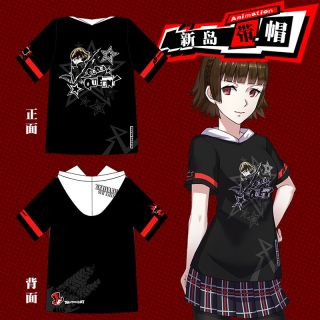 Game Persona 5 Makoto Niijima Queen Cosplay Hooded T - Shirt Short Sleeve Top Tee
