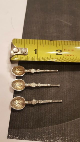 3 Antique 800 Silver Salt Spoons Sand Cast ? Unknown Maker High Detail Sterling