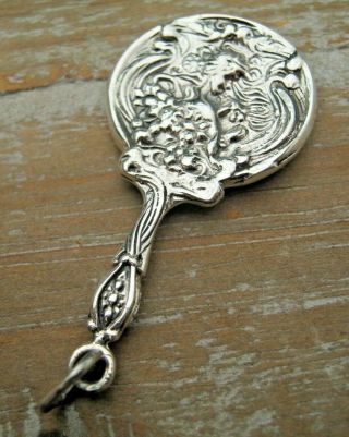 Pretty Nouveau Style English Hallmarked Sterling Silver Chatelaine Mirror