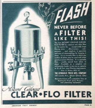 1939 Ad.  (xc8) Hydraulic Press Mfg.  Co.  Mt.  Gilead,  Ohio.  Fruit Press Filter