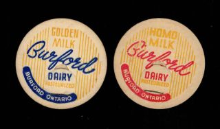 Canada Milk Bottle Caps - Burford Dairy - Burford,  Ontario - 2 Different Caps
