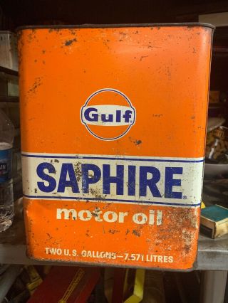Vintage Gulf Saphire Supreme 2 Gallon Metal Orange Motor Oil Can Made Into Tank