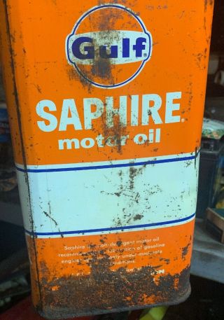 Vintage Gulf Saphire Supreme 2 Gallon Metal Orange Motor Oil Can Made Into Tank 2