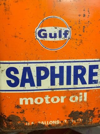 Vintage Gulf Saphire Supreme 2 Gallon Metal Orange Motor Oil Can Made Into Tank 3