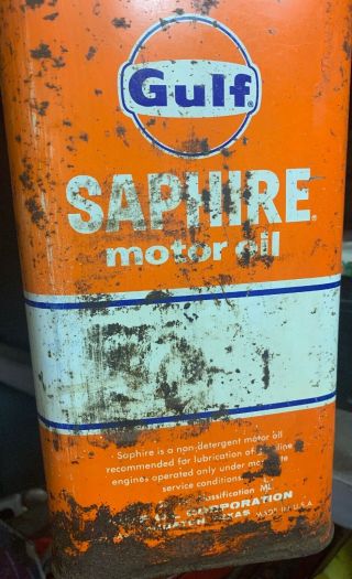 Vintage Gulf Saphire Supreme 2 Gallon Metal Orange Motor Oil Can Made Into Tank 4
