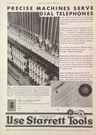 1930 Ad (j34) L.  S.  Starrett Co.  Athol,  Mass.  Tools In Western Electric Frame