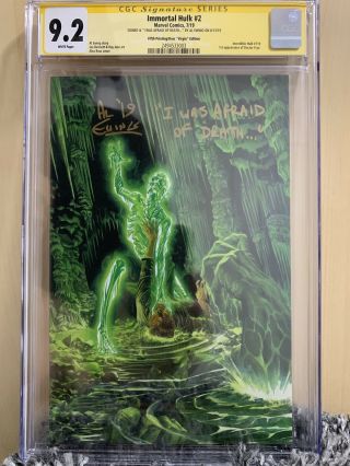 The Immortal Hulk 2 Signed Al Ewing With Quote 1:25 Virgin Cover Cgc 9.  2