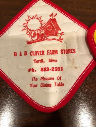 Vintage Hot Pads Flowers With Advertising B&D Clover Farm Stores 2
