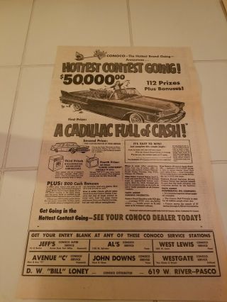 1958 Cadillac/conoco Gas Contest Newspaper Ad