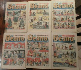 6 Early Beano Comics Issues No 962 - 964,  966,  968,  969 Dec 24th - Feb 11th 1961