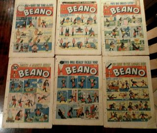 6 Early Beano Comics Issues No 938 - 940,  943 - 945 July 9th - Aug 27th 1960