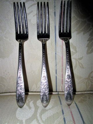 Vintage International Silver Rose & Leaf Usn,  Us Navy Forks,  Set Of Three,  3