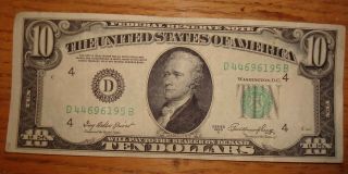 Vntg Series 1950a $10 Ten Dollar Bill Federal Reserve Note Usa American Currency