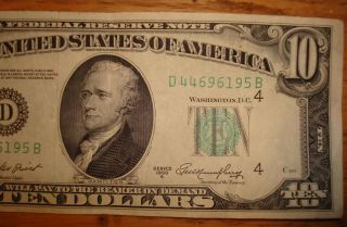 Vntg Series 1950A $10 Ten Dollar Bill Federal Reserve Note USA American Currency 2