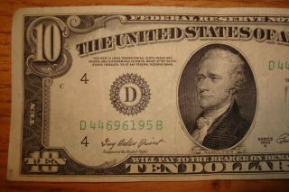 Vntg Series 1950A $10 Ten Dollar Bill Federal Reserve Note USA American Currency 3